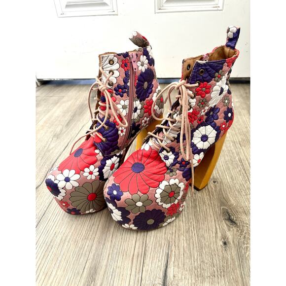 Jeffrey Campbell puff floral Lita boots size 9.5 RARE print - Picture 1 of 10